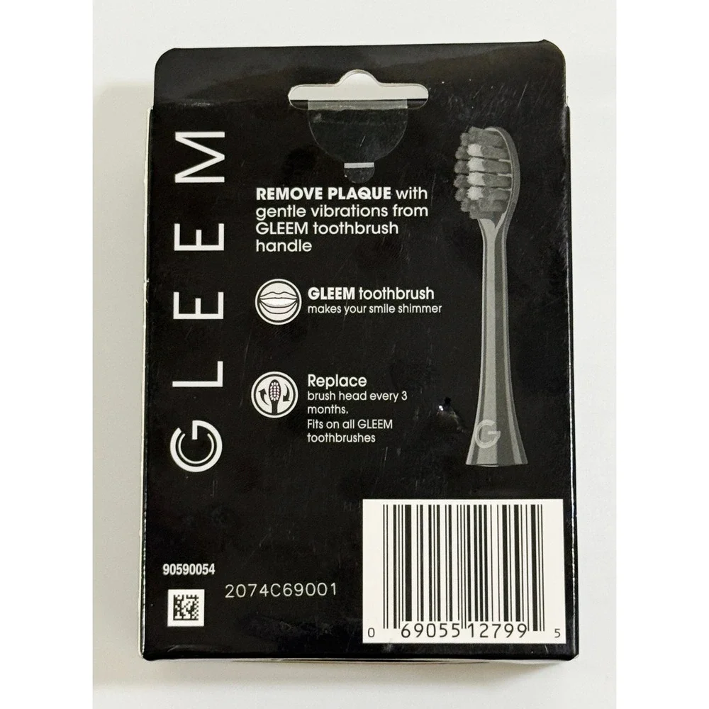 GLEEM Replacement Brush Heads Unisex 2 Pack Black Electric Toothbrush Refills